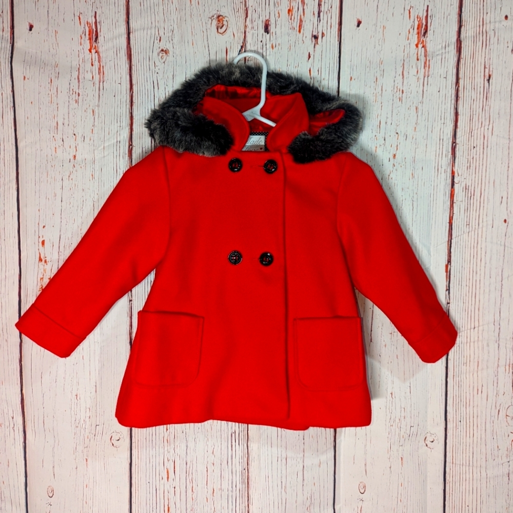 NWT Girls F&F Red Pea Coat Size 4T/5T